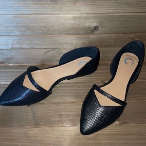 Croc Style Black Leather Flat